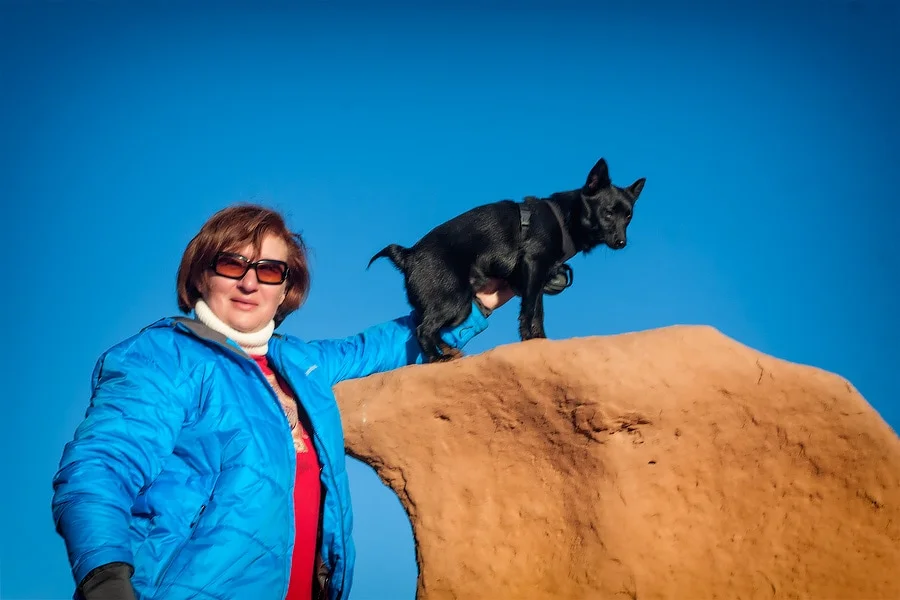 Jack on the top of the goblin, Goblin Valley, Utah