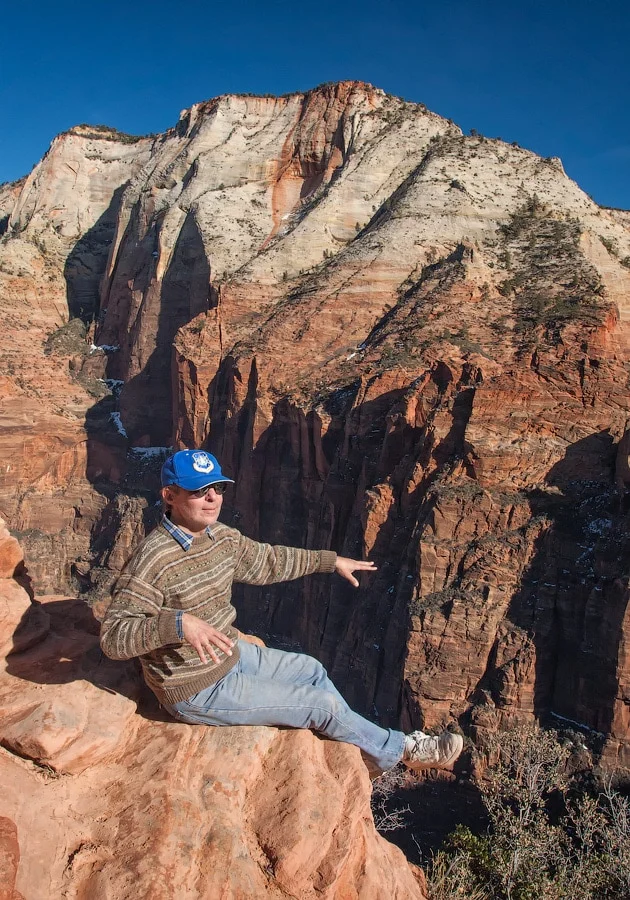 Looking down from the trail — canyon floor far below