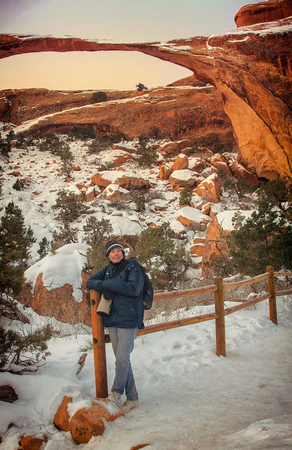 Under Landscape Arch — thin ribbon of rock spanning the sky