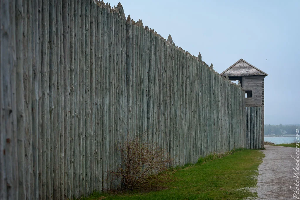 The wooden palisade walls of Fort Michilimackinac