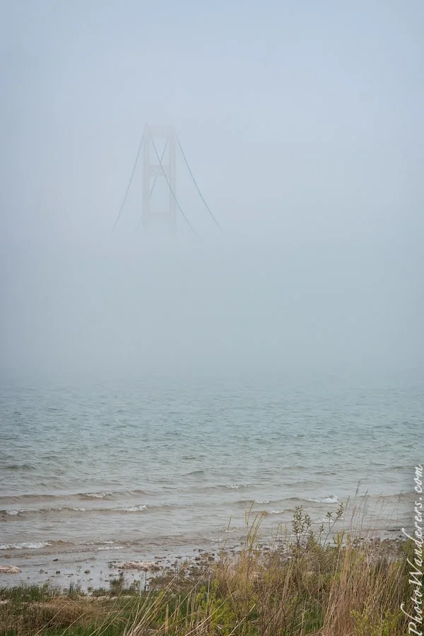 Fog drifting over the Mackinac Strait