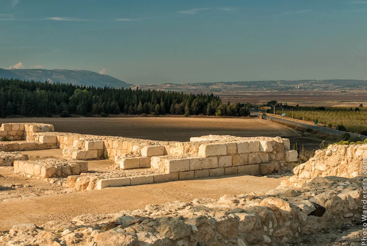 The ruins at the top of Megiddo's ancient mound