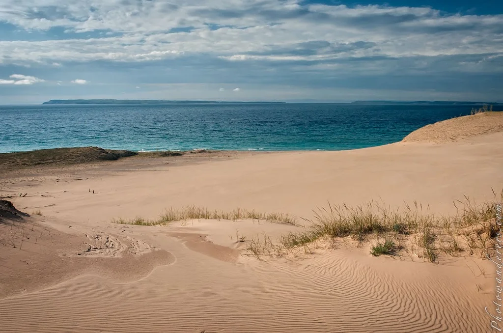 Sleeping Bear Point with the two Manitou Islands visible on the horizon