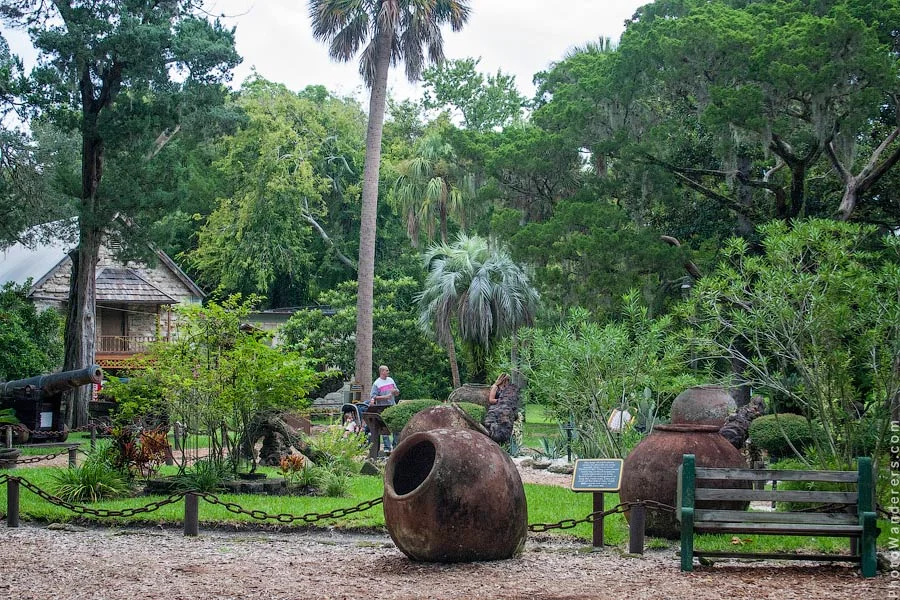 Fountain of Youth Archaeological Park with ceramic vessels, lush gardens and visitors